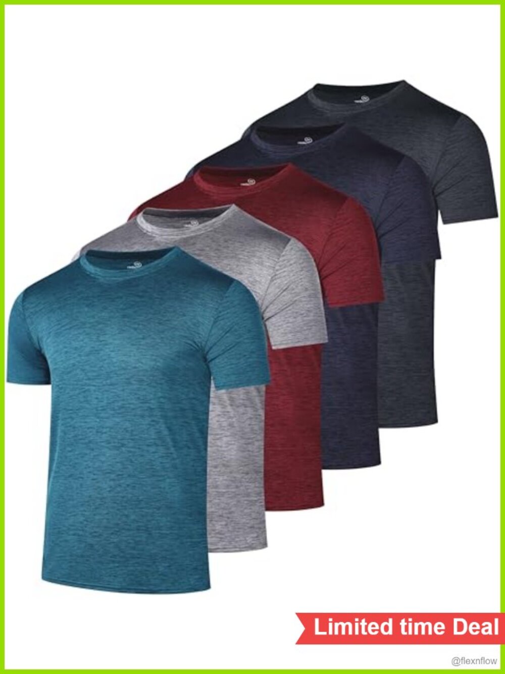 5 Pack Men's Dry Fit Workout T-Shirts Crew Neck Athletic Gym Running Tees